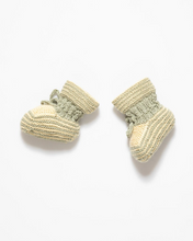 Load image into Gallery viewer, Green striped yellow alpaca wool and silk fibre baby boots