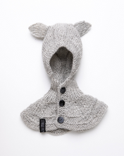 Load image into Gallery viewer, Light grey alpaca wool ear flap hat with buttons